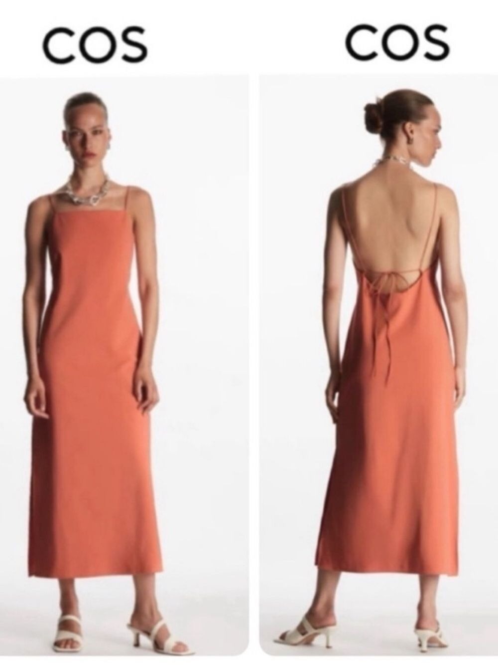COS Open Back Midi Dress Orange Strappy Relaxed Fit Sleeveless Size Medium - Picture 2 of 16